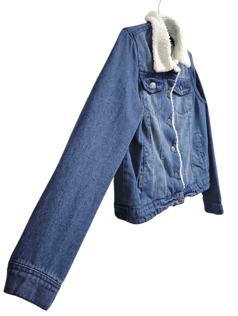 Joujou Premium Outerwear Blue Denim Faux Fur Lined Jacket Size L Retro Pockets - Picture 6 of 15
